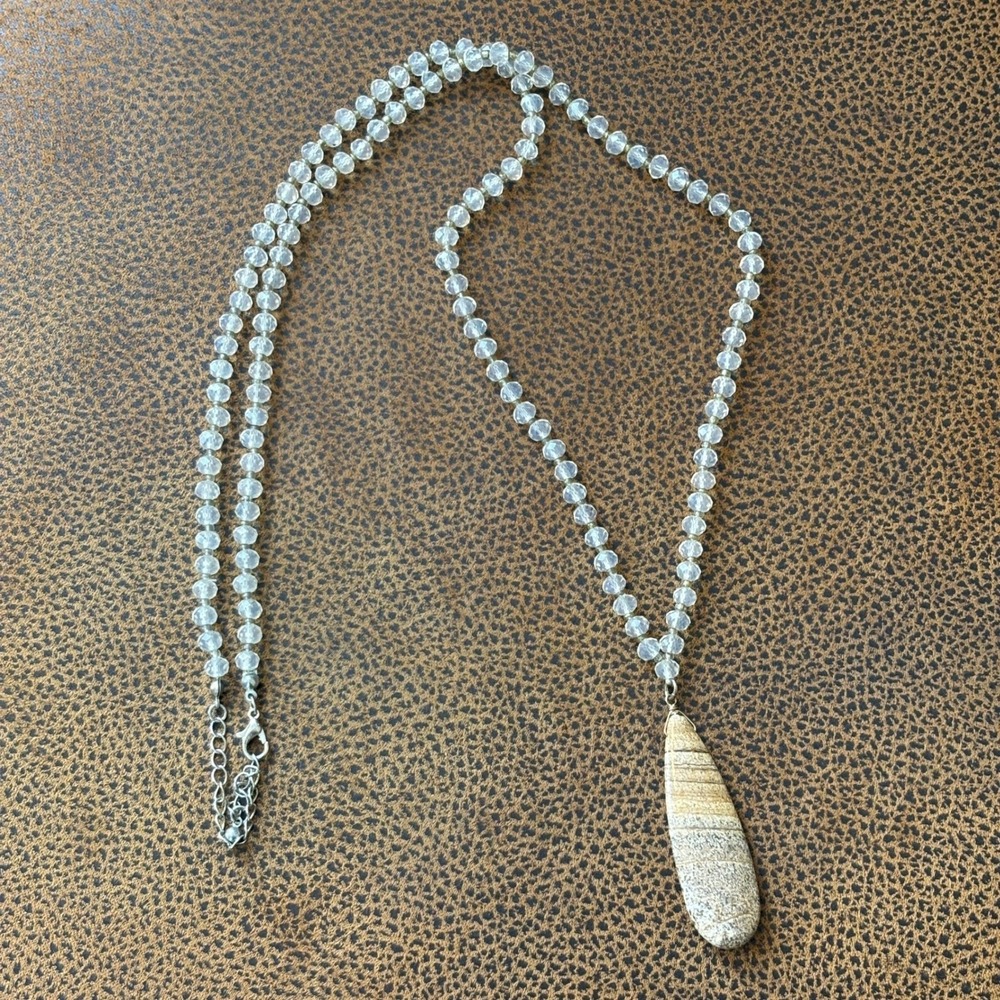 Boho Teardrop Stone Beaded Necklace Crystal Chain Pendant Women Fashion Jewelry